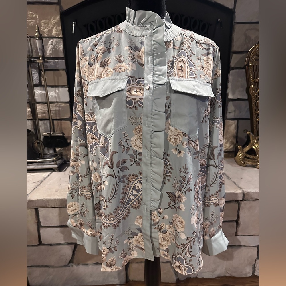 Floral Ruffle Blouse - Blue - Picture 2 of 4